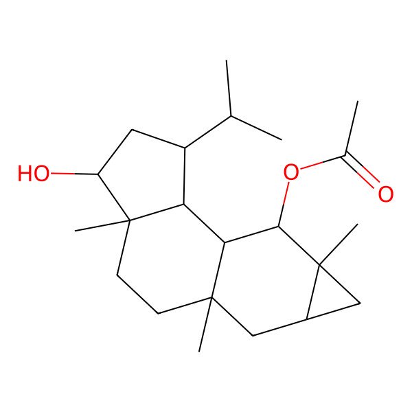 2D Structure of [(1R,2R,3S,5S,6R,9S,11S,13R,14S)-5-hydroxy-6,9,13-trimethyl-3-propan-2-yl-14-tetracyclo[7.5.0.02,6.011,13]tetradecanyl] acetate