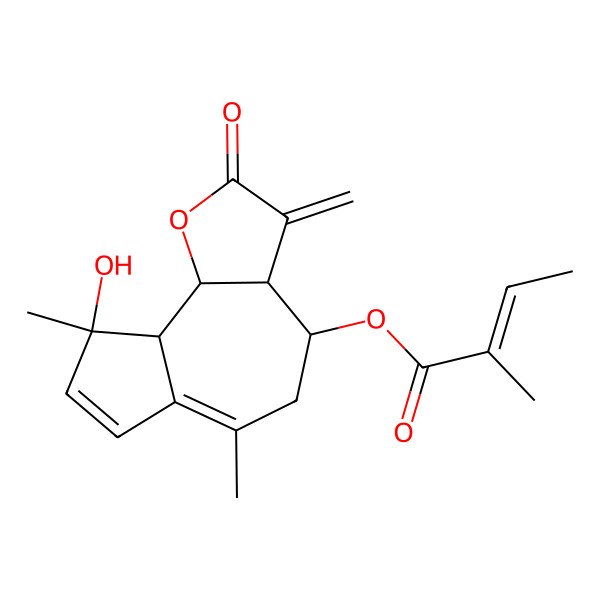 2D Structure of [(3aR,4S,9S,9aS,9bS)-9-hydroxy-6,9-dimethyl-3-methylidene-2-oxo-4,5,9a,9b-tetrahydro-3aH-azuleno[4,5-b]furan-4-yl] (E)-2-methylbut-2-enoate