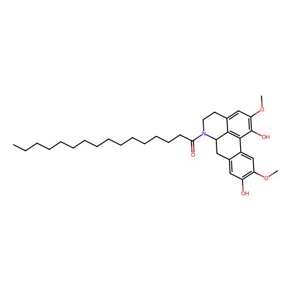2D Structure of 1-[(6aS)-1,9-dihydroxy-2,10-dimethoxy-5,6,6a,7-tetrahydro-4H-dibenzo[de,g]quinolin-6-yl]hexadecan-1-one