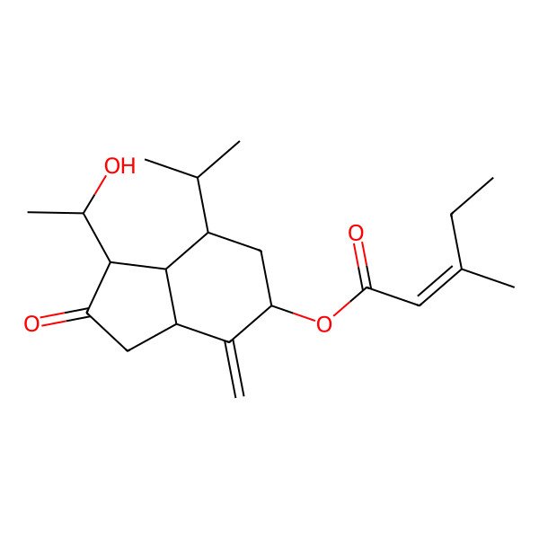 2D Structure of 2-Pentenoic acid, 3-methyl-, octahydro-1-(1-hydroxyethyl)-4-methylene-7-(1-methylethyl)-2-oxo-1H-inden-5-yl ester, [1S-[1alpha(S*),3abeta,5beta(E),7alpha,7aalpha]]-