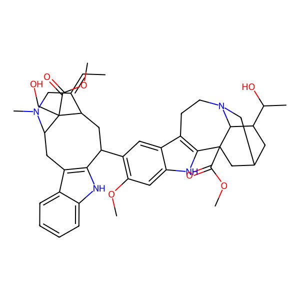 2D Structure of methyl (1S,15R,17S,18S)-7-[(1S,12S,14S,15E,18S)-15-ethylidene-18-(hydroxymethyl)-18-methoxycarbonyl-17-methyl-10,17-diazatetracyclo[12.3.1.03,11.04,9]octadeca-3(11),4,6,8-tetraen-12-yl]-17-[(1S)-1-hydroxyethyl]-6-methoxy-3,13-diazapentacyclo[13.3.1.02,10.04,9.013,18]nonadeca-2(10),4,6,8-tetraene-1-carboxylate