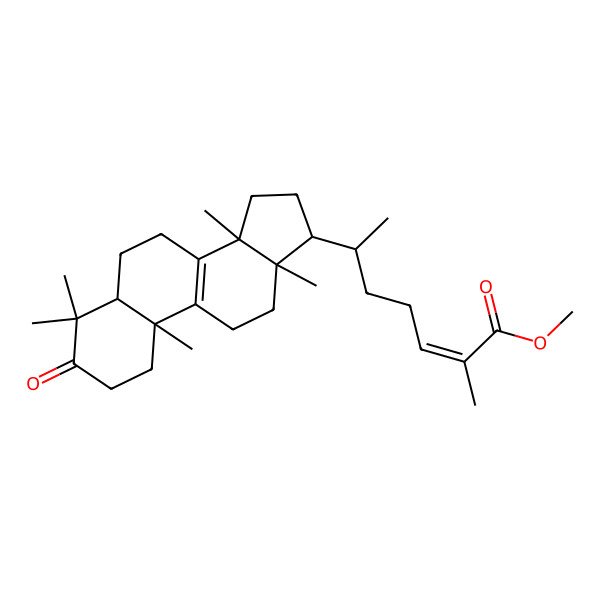 2D Structure of methyl (E,6R)-2-methyl-6-[(5R,10S,13S,14S,17S)-4,4,10,13,14-pentamethyl-3-oxo-1,2,5,6,7,11,12,15,16,17-decahydrocyclopenta[a]phenanthren-17-yl]hept-2-enoate