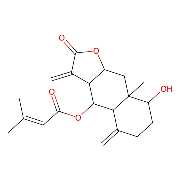 2D Structure of [(3aR,4R,4aS,8R,8aR,9aS)-8-hydroxy-8a-methyl-3,5-dimethylidene-2-oxo-3a,4,4a,6,7,8,9,9a-octahydrobenzo[f][1]benzofuran-4-yl] 3-methylbut-2-enoate