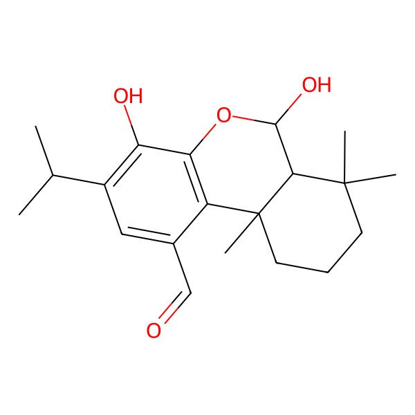 2D Structure of 4,6-dihydroxy-7,7,10a-trimethyl-3-propan-2-yl-6a,8,9,10-tetrahydro-6H-benzo[c]chromene-1-carbaldehyde