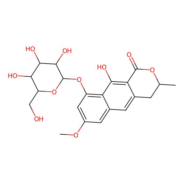 2D Structure of 10-Hydroxy-7-methoxy-3-methyl-9-[3,4,5-trihydroxy-6-(hydroxymethyl)oxan-2-yl]oxy-3,4-dihydrobenzo[g]isochromen-1-one