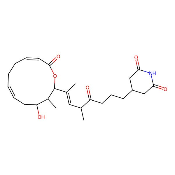 2D Structure of 4-[(E,5S)-7-[(2S,3S,4R,6E,10E)-4-hydroxy-3-methyl-12-oxo-1-oxacyclododeca-6,10-dien-2-yl]-5-methyl-4-oxooct-6-enyl]piperidine-2,6-dione