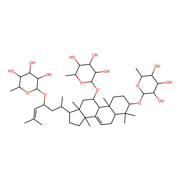 2D Structure of (2S,3R,4R,5R,6R)-2-methyl-6-[[(3R,5R,9R,10S,11R,13S,14S,17S)-4,4,10,13,14-pentamethyl-17-[(2R,4S)-6-methyl-4-[(2R,3R,4R,5R,6S)-3,4,5-trihydroxy-6-methyloxan-2-yl]oxyhept-5-en-2-yl]-11-[(2R,3R,4S,5R,6R)-3,4,5-trihydroxy-6-methyloxan-2-yl]oxy-2,3,5,6,9,11,12,15,16,17-decahydro-1H-cyclopenta[a]phenanthren-3-yl]oxy]oxane-3,4,5-triol