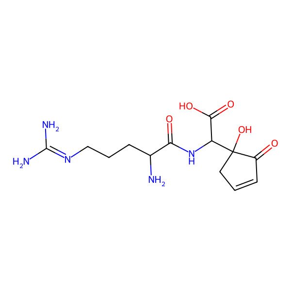 2D Structure of 2-[[2-Amino-5-(diaminomethylideneamino)pentanoyl]amino]-2-(1-hydroxy-2-oxocyclopent-3-en-1-yl)acetic acid