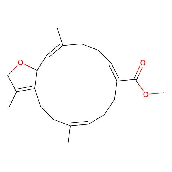 2D Structure of methyl (6E,10Z,14E,15aS)-3,6,14-trimethyl-2,4,5,8,9,12,13,15a-octahydrocyclotetradeca[b]furan-10-carboxylate
