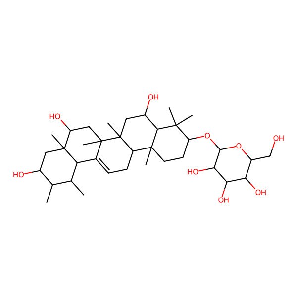 2D Structure of (2R,3R,4S,5S,6R)-2-[[(3S,4aR,5R,6aR,6bS,8S,8aS,10S,11S,12R,12aS,14aR,14bR)-5,8,10-trihydroxy-4,4,6a,6b,8a,11,12,14b-octamethyl-2,3,4a,5,6,7,8,9,10,11,12,12a,14,14a-tetradecahydro-1H-picen-3-yl]oxy]-6-(hydroxymethyl)oxane-3,4,5-triol
