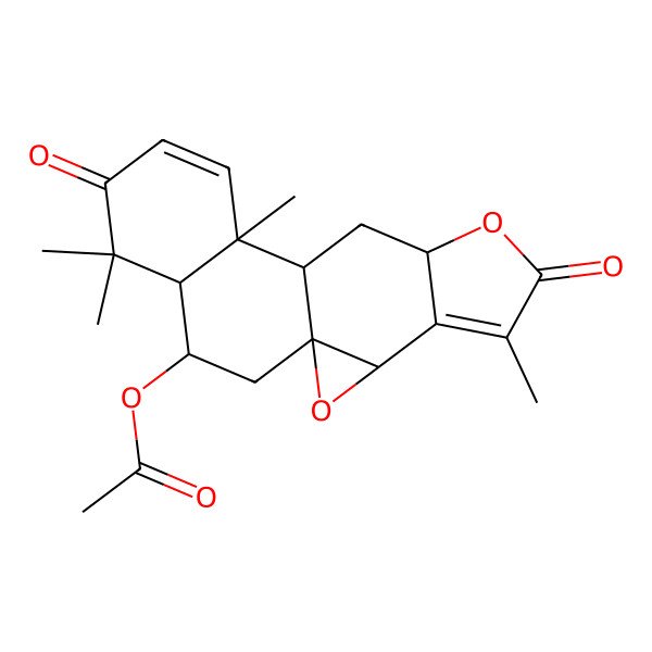 2D Structure of [(1S,3R,8R,10S,11R,16S,17R)-5,11,15,15-tetramethyl-6,14-dioxo-2,7-dioxapentacyclo[8.8.0.01,3.04,8.011,16]octadeca-4,12-dien-17-yl] acetate