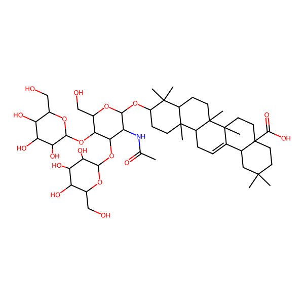2D Structure of (4aS,6aR,6aS,6bR,8aR,10S,12aR,14bS)-10-[(2R,3R,4R,5S,6R)-3-acetamido-6-(hydroxymethyl)-5-[(2S,3R,4S,5S,6R)-3,4,5-trihydroxy-6-(hydroxymethyl)oxan-2-yl]oxy-4-[(2R,3R,4S,5R,6R)-3,4,5-trihydroxy-6-(hydroxymethyl)oxan-2-yl]oxyoxan-2-yl]oxy-2,2,6a,6b,9,9,12a-heptamethyl-1,3,4,5,6,6a,7,8,8a,10,11,12,13,14b-tetradecahydropicene-4a-carboxylic acid