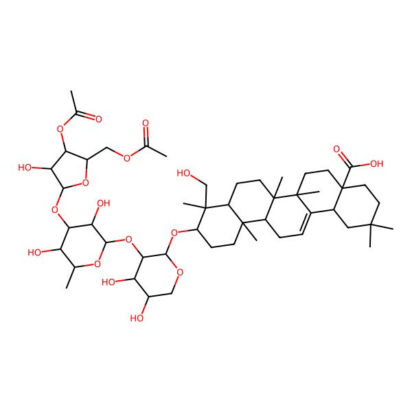 2D Structure of (4aS,6aS,6aS,6bR,8aR,9R,10S,12aR,14bS)-10-[(2S,3R,4S,5S)-3-[(2S,3R,4R,5S,6S)-4-[(2S,3R,4R,5R)-4-acetyloxy-5-(acetyloxymethyl)-3-hydroxyoxolan-2-yl]oxy-3,5-dihydroxy-6-methyloxan-2-yl]oxy-4,5-dihydroxyoxan-2-yl]oxy-9-(hydroxymethyl)-2,2,6a,6b,9,12a-hexamethyl-1,3,4,5,6,6a,7,8,8a,10,11,12,13,14b-tetradecahydropicene-4a-carboxylic acid