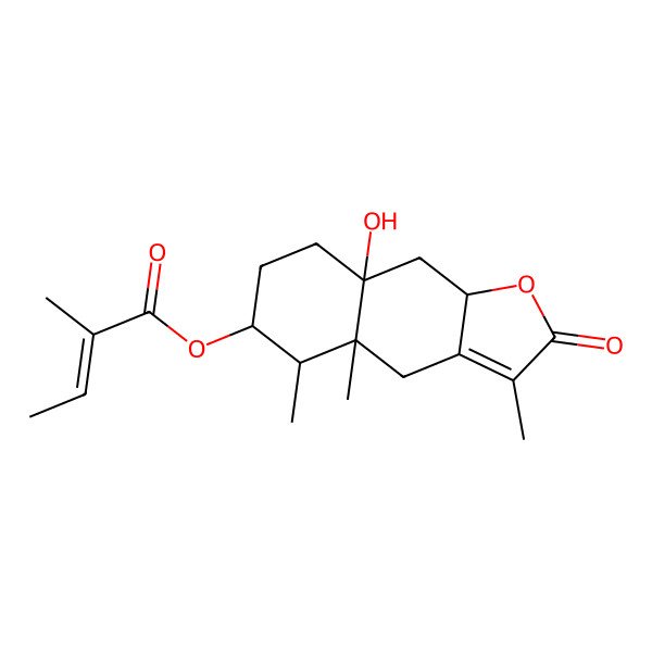 2D Structure of 2-Butenoic acid, 2-methyl-, (4aR,5R,6S,8aS,9aS)-2,4,4a,5,6,7,8,8a,9,9a-decahydro-8a-hydroxy-3,4a,5-trimethyl-2-oxonaphtho(2,3-b)furan-6-yl ester, (2Z)-