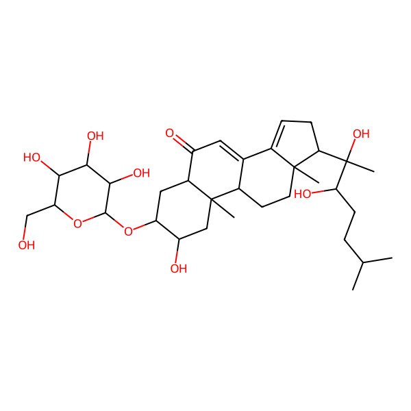 2D Structure of (2beta,3beta,5beta,22r)-2,20,22-Trihydroxy-6-oxocholesta-7,14-dien-3-yl beta-d-glucopyranoside