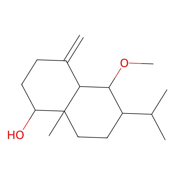2D Structure of (1R,4aS,5S,6S,8aR)-5-methoxy-8a-methyl-4-methylidene-6-propan-2-yl-1,2,3,4a,5,6,7,8-octahydronaphthalen-1-ol