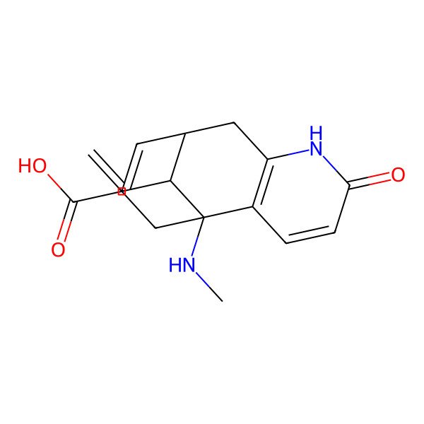 2D Structure of 13-Ethenyl-1-(methylamino)-5-oxo-6-azatricyclo[7.3.1.02,7]trideca-2(7),3,10-triene-11-carboxylic acid