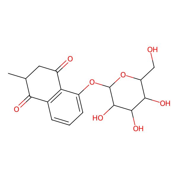 2D Structure of (2S)-2-methyl-5-[(2S,3R,4S,5S,6R)-3,4,5-trihydroxy-6-(hydroxymethyl)oxan-2-yl]oxy-2,3-dihydronaphthalene-1,4-dione