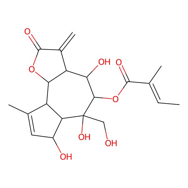 2D Structure of [4,6,7-trihydroxy-6-(hydroxymethyl)-9-methyl-3-methylidene-2-oxo-4,5,6a,7,9a,9b-hexahydro-3aH-azuleno[4,5-b]furan-5-yl] 2-methylbut-2-enoate
