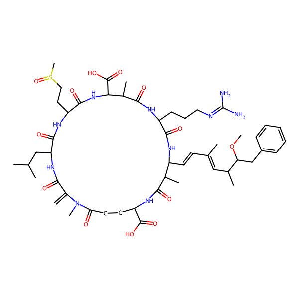 2D Structure of (5R,8S,11R,12S,15S,18S,19S,22R)-15-[3-(diaminomethylideneamino)propyl]-18-[(1E,3E,5S,6S)-6-methoxy-3,5-dimethyl-7-phenylhepta-1,3-dienyl]-1,12,19-trimethyl-2-methylidene-5-(2-methylpropyl)-8-(2-methylsulfinylethyl)-3,6,9,13,16,20,25-heptaoxo-1,4,7,10,14,17,21-heptazacyclopentacosane-11,22-dicarboxylic acid