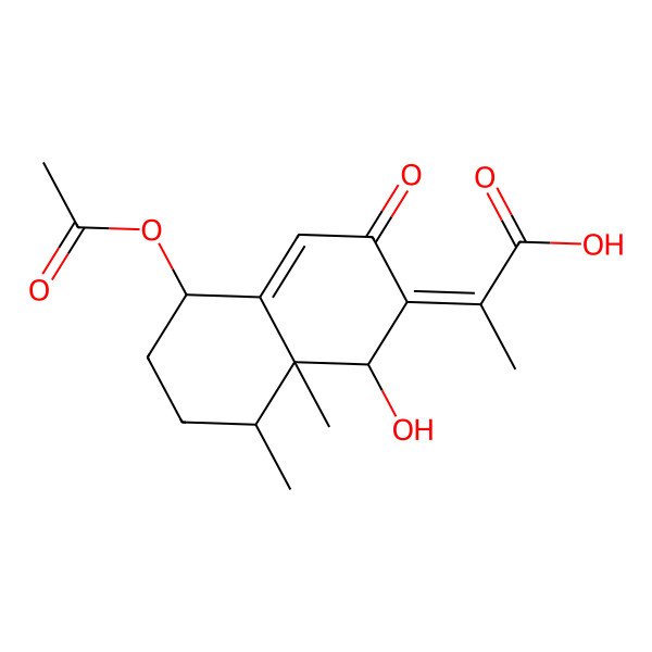 2D Structure of (2Z)-2-[(1R,5R,8S,8aR)-5-acetyloxy-1-hydroxy-8,8a-dimethyl-3-oxo-5,6,7,8-tetrahydro-1H-naphthalen-2-ylidene]propanoic acid
