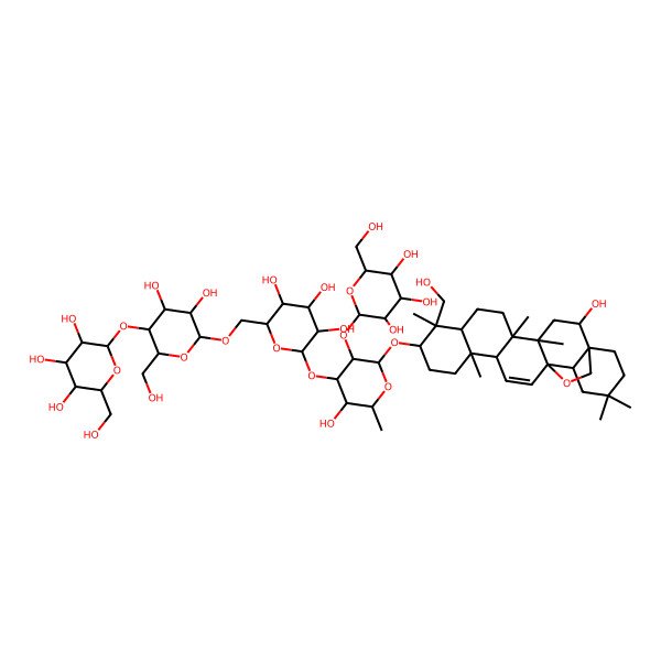 2D Structure of 2-[4,5-Dihydroxy-2-(hydroxymethyl)-6-[[3,4,5-trihydroxy-6-[5-hydroxy-2-[[2-hydroxy-9-(hydroxymethyl)-4,5,9,13,20,20-hexamethyl-24-oxahexacyclo[15.5.2.01,18.04,17.05,14.08,13]tetracos-15-en-10-yl]oxy]-6-methyl-3-[3,4,5-trihydroxy-6-(hydroxymethyl)oxan-2-yl]oxyoxan-4-yl]oxyoxan-2-yl]methoxy]oxan-3-yl]oxy-6-(hydroxymethyl)oxane-3,4,5-triol