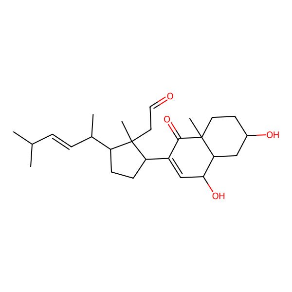 2D Structure of 2-[(1R,2R,5R)-2-[(4S,4aS,6S,8aS)-4,6-dihydroxy-8a-methyl-1-oxo-4,4a,5,6,7,8-hexahydronaphthalen-2-yl]-1-methyl-5-[(E,2R)-5-methylhex-3-en-2-yl]cyclopentyl]acetaldehyde