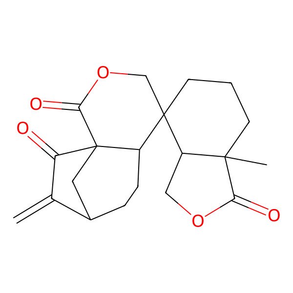 2D Structure of (1S,3'aS,5R,6S,7'aR,9R)-7'a-methyl-10-methylidenespiro[3-oxatricyclo[7.2.1.01,6]dodecane-5,4'-3a,5,6,7-tetrahydro-3H-2-benzofuran]-1',2,11-trione