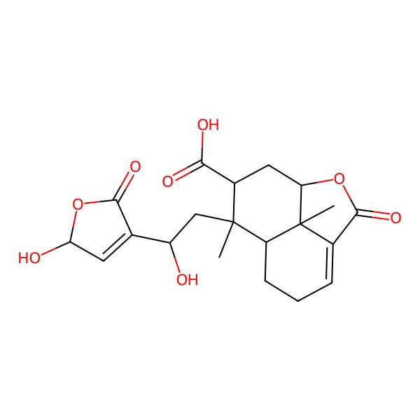 2D Structure of 9-[2-hydroxy-2-(2-hydroxy-5-oxo-2H-furan-4-yl)ethyl]-9,12-dimethyl-3-oxo-2-oxatricyclo[6.3.1.04,12]dodec-4-ene-10-carboxylic acid