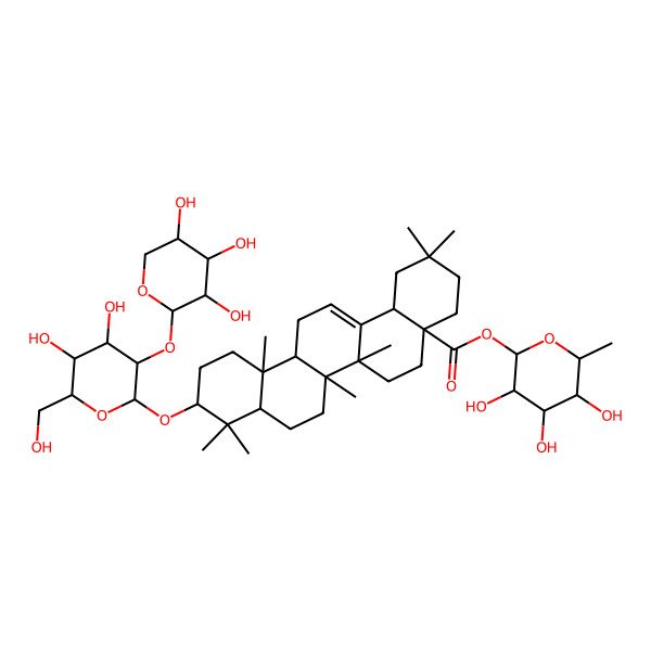 2D Structure of (3,4,5-Trihydroxy-6-methyloxan-2-yl) 10-[4,5-dihydroxy-6-(hydroxymethyl)-3-(3,4,5-trihydroxyoxan-2-yl)oxyoxan-2-yl]oxy-2,2,6a,6b,9,9,12a-heptamethyl-1,3,4,5,6,6a,7,8,8a,10,11,12,13,14b-tetradecahydropicene-4a-carboxylate