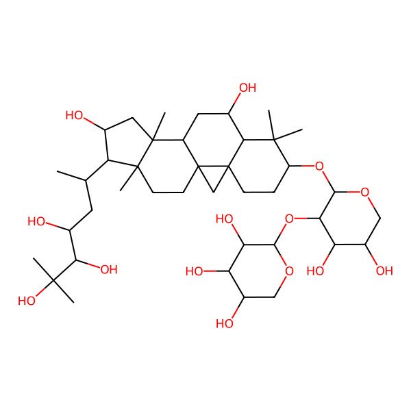 2D Structure of (2S,3R,4S,5S)-2-[(2S,3R,4S,5R)-2-[[(1S,3R,6S,8R,9S,11S,12S,14S,15R,16R)-9,14-dihydroxy-7,7,12,16-tetramethyl-15-[(2R,4S,5R)-4,5,6-trihydroxy-6-methylheptan-2-yl]-6-pentacyclo[9.7.0.01,3.03,8.012,16]octadecanyl]oxy]-4,5-dihydroxyoxan-3-yl]oxyoxane-3,4,5-triol