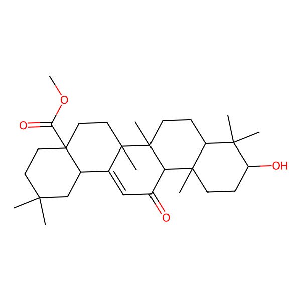 2D Structure of methyl (4aS,6aR,6aS,6bR,8aR,10S,12aS,14bS)-10-hydroxy-2,2,6a,6b,9,9,12a-heptamethyl-13-oxo-3,4,5,6,6a,7,8,8a,10,11,12,14b-dodecahydro-1H-picene-4a-carboxylate
