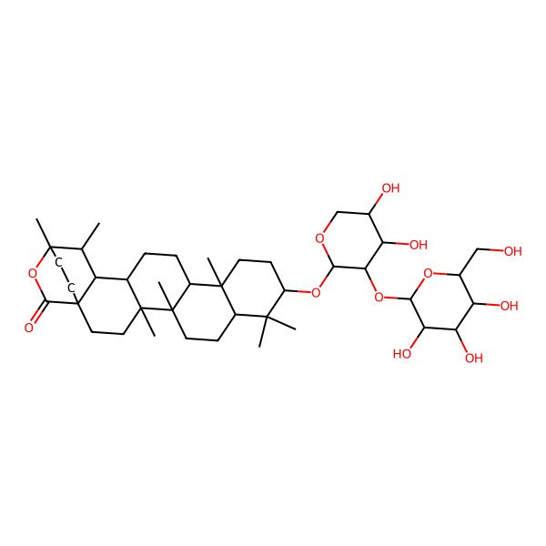 2D Structure of 10-[4,5-Dihydroxy-3-[3,4,5-trihydroxy-6-(hydroxymethyl)oxan-2-yl]oxyoxan-2-yl]oxy-4,5,9,9,13,19,20-heptamethyl-21-oxahexacyclo[18.2.2.01,18.04,17.05,14.08,13]tetracosan-22-one