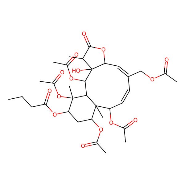 2D Structure of [(1S,2S,3S,4R,7S,8E,10Z,12S,13R,14S,16R,17S)-2,12,14,17-tetraacetyloxy-9-(acetyloxymethyl)-3-hydroxy-4,13,17-trimethyl-5-oxo-6-oxatricyclo[11.4.0.03,7]heptadeca-8,10-dien-16-yl] butanoate