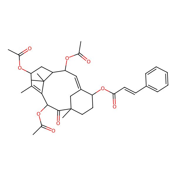 2D Structure of [(1R,2S,3E,5R,8R,10R,13S)-2,10,13-triacetyloxy-8,12,15,15-tetramethyl-9-oxo-5-tricyclo[9.3.1.14,8]hexadeca-3,11-dienyl] (E)-3-phenylprop-2-enoate