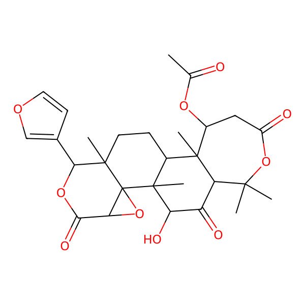 2D Structure of [7-(Furan-3-yl)-20-hydroxy-1,8,12,17,17-pentamethyl-5,15,19-trioxo-3,6,16-trioxapentacyclo[9.9.0.02,4.02,8.012,18]icosan-13-yl] acetate