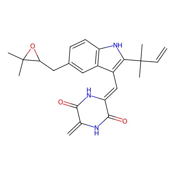 2D Structure of (3Z)-3-[[5-[[(2R)-3,3-dimethyloxiran-2-yl]methyl]-2-(2-methylbut-3-en-2-yl)-1H-indol-3-yl]methylidene]-6-methylidenepiperazine-2,5-dione