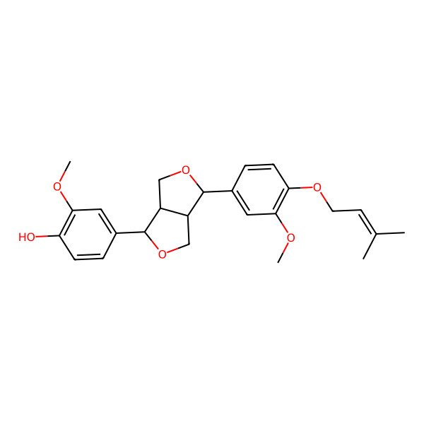 2D Structure of 4-[(3R,3aS,6R,6aS)-6-[3-methoxy-4-(3-methylbut-2-enoxy)phenyl]-1,3,3a,4,6,6a-hexahydrofuro[3,4-c]furan-3-yl]-2-methoxyphenol