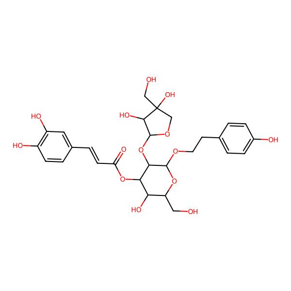 2D Structure of [5-[3,4-Dihydroxy-4-(hydroxymethyl)oxolan-2-yl]oxy-3-hydroxy-2-(hydroxymethyl)-6-[2-(4-hydroxyphenyl)ethoxy]oxan-4-yl] 3-(3,4-dihydroxyphenyl)prop-2-enoate