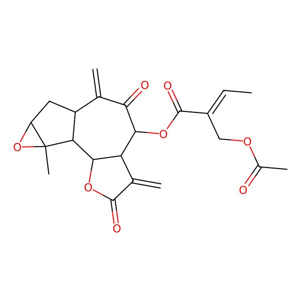 2D Structure of [(1S,2R,6S,7S,10R,12R,14S)-14-methyl-5,9-dimethylidene-4,8-dioxo-3,13-dioxatetracyclo[8.4.0.02,6.012,14]tetradecan-7-yl] (E)-2-(acetyloxymethyl)but-2-enoate