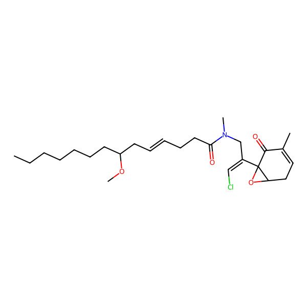 2D Structure of N-[3-chloro-2-(3-methyl-2-oxo-7-oxabicyclo[4.1.0]hept-3-en-1-yl)prop-2-enyl]-7-methoxy-N-methyltetradec-4-enamide