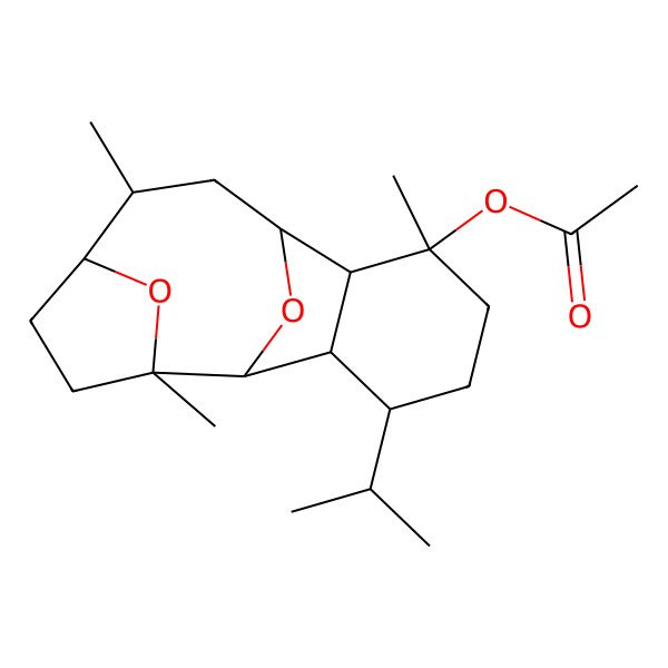 2D Structure of [(1R,2R,5S,8R,9S,10R,13R,14R)-2,6,10-trimethyl-13-propan-2-yl-15,16-dioxatetracyclo[6.6.1.12,5.09,14]hexadecan-10-yl] acetate