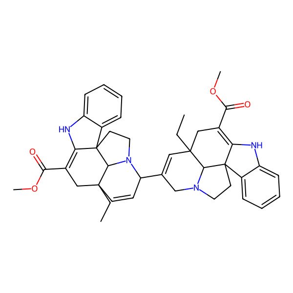 2D Structure of methyl (1R,12R,19S)-12-ethyl-14-[(1R,12R,15S,19S)-12-ethyl-10-methoxycarbonyl-8,16-diazapentacyclo[10.6.1.01,9.02,7.016,19]nonadeca-2,4,6,9,13-pentaen-15-yl]-8,16-diazapentacyclo[10.6.1.01,9.02,7.016,19]nonadeca-2,4,6,9,13-pentaene-10-carboxylate