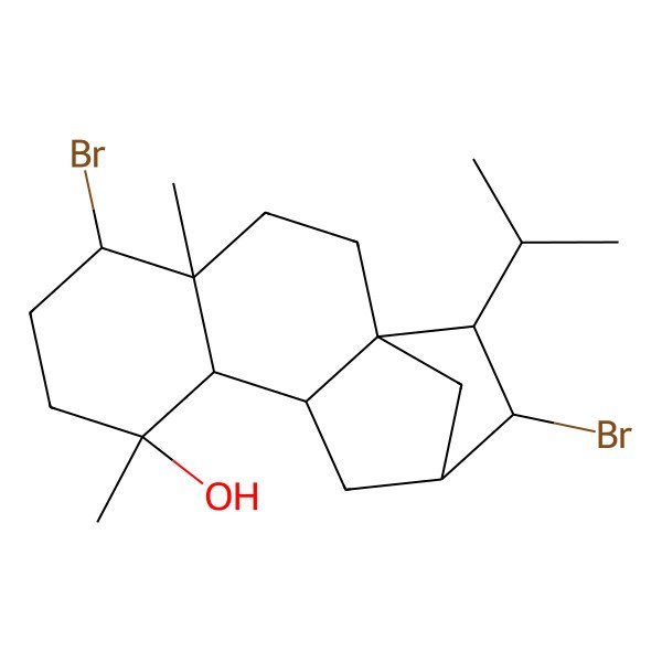 2D Structure of (1S,4R,5R,8S,9R,10R,12S,13R,14R)-5,13-dibromo-4,8-dimethyl-14-propan-2-yltetracyclo[10.2.1.01,10.04,9]pentadecan-8-ol