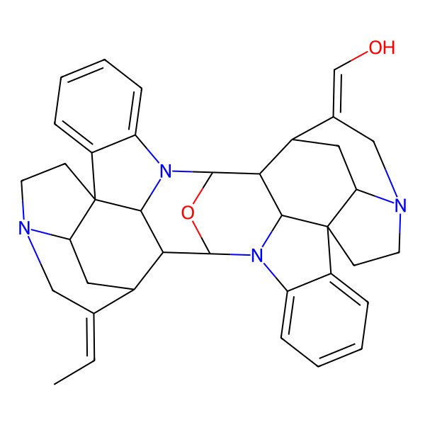 2D Structure of (E)-[(1R,9R,10S,11R,13S,17R,25R,26S,27R,33S,35S,37S,39Z)-39-ethylidene-36-oxa-8,14,24,30-tetrazadodecacyclo[25.5.2.211,14.11,26.19,25.110,17.02,7.013,17.018,23.030,33.08,35.024,37]nonatriaconta-2,4,6,18,20,22-hexaen-28-ylidene]methanol