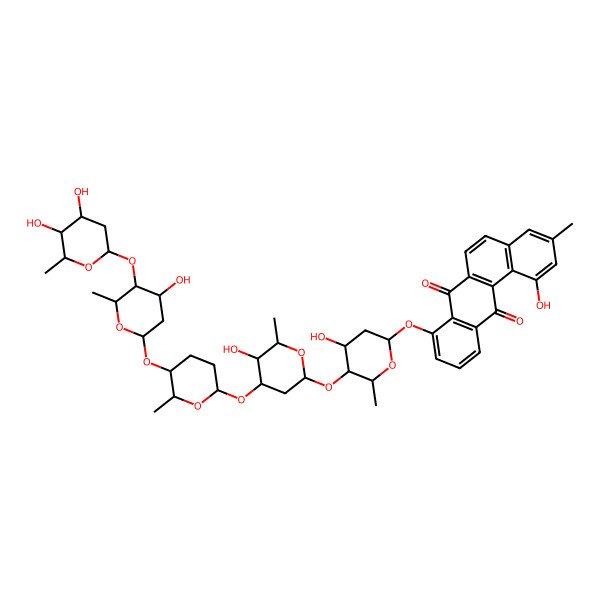 2D Structure of 8-[5-[4-[5-[5-(4,5-Dihydroxy-6-methyloxan-2-yl)oxy-4-hydroxy-6-methyloxan-2-yl]oxy-6-methyloxan-2-yl]oxy-5-hydroxy-6-methyloxan-2-yl]oxy-4-hydroxy-6-methyloxan-2-yl]oxy-1-hydroxy-3-methylbenzo[a]anthracene-7,12-dione