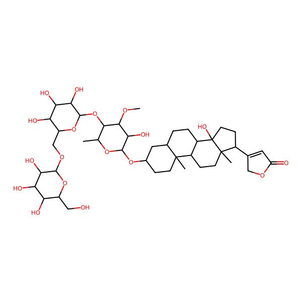 2D Structure of 3-[14-hydroxy-3-[3-hydroxy-4-methoxy-6-methyl-5-[3,4,5-trihydroxy-6-[[3,4,5-trihydroxy-6-(hydroxymethyl)oxan-2-yl]oxymethyl]oxan-2-yl]oxyoxan-2-yl]oxy-10,13-dimethyl-1,2,3,4,5,6,7,8,9,11,12,15,16,17-tetradecahydrocyclopenta[a]phenanthren-17-yl]-2H-furan-5-one