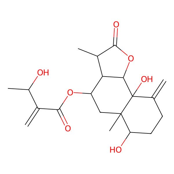2D Structure of (6,9a-Dihydroxy-3,5a-dimethyl-9-methylidene-2-oxo-3,3a,4,5,6,7,8,9b-octahydrobenzo[g][1]benzofuran-4-yl) 3-hydroxy-2-methylidenebutanoate