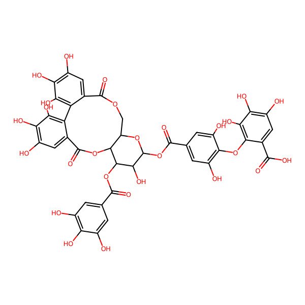 2D Structure of 2-[4-[[(10R,11R,12R,13S,15R)-3,4,5,12,21,22,23-heptahydroxy-8,18-dioxo-11-(3,4,5-trihydroxybenzoyl)oxy-9,14,17-trioxatetracyclo[17.4.0.02,7.010,15]tricosa-1(23),2,4,6,19,21-hexaen-13-yl]oxycarbonyl]-2,6-dihydroxyphenoxy]-3,4,5-trihydroxybenzoic acid