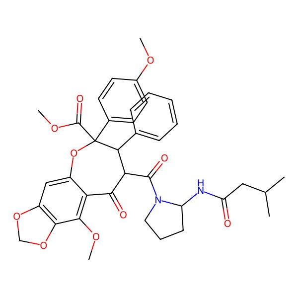 2D Structure of methyl (6R,7S,8R)-10-methoxy-6-(4-methoxyphenyl)-8-[(2R)-2-(3-methylbutanoylamino)pyrrolidine-1-carbonyl]-9-oxo-7-phenyl-7,8-dihydro-[1,3]dioxolo[4,5-h][1]benzoxepine-6-carboxylate